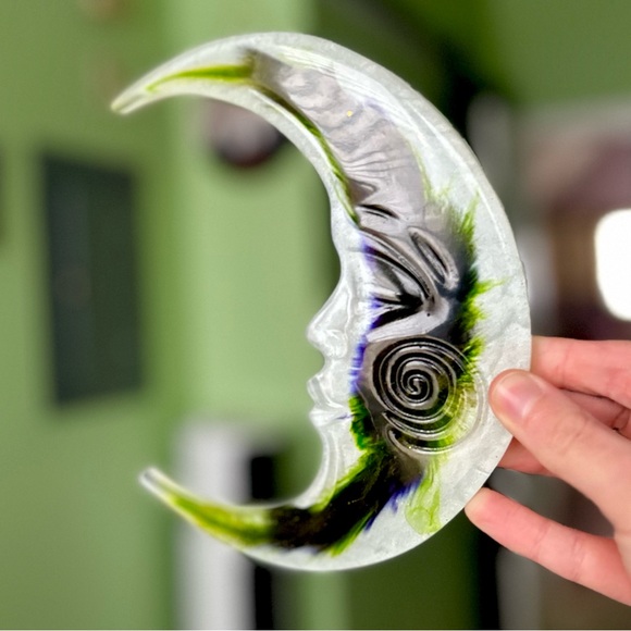 Whimsigoth Encased Feather In Resin Celestial Boho Crescent Moon Accent Art - Picture 7 of 7